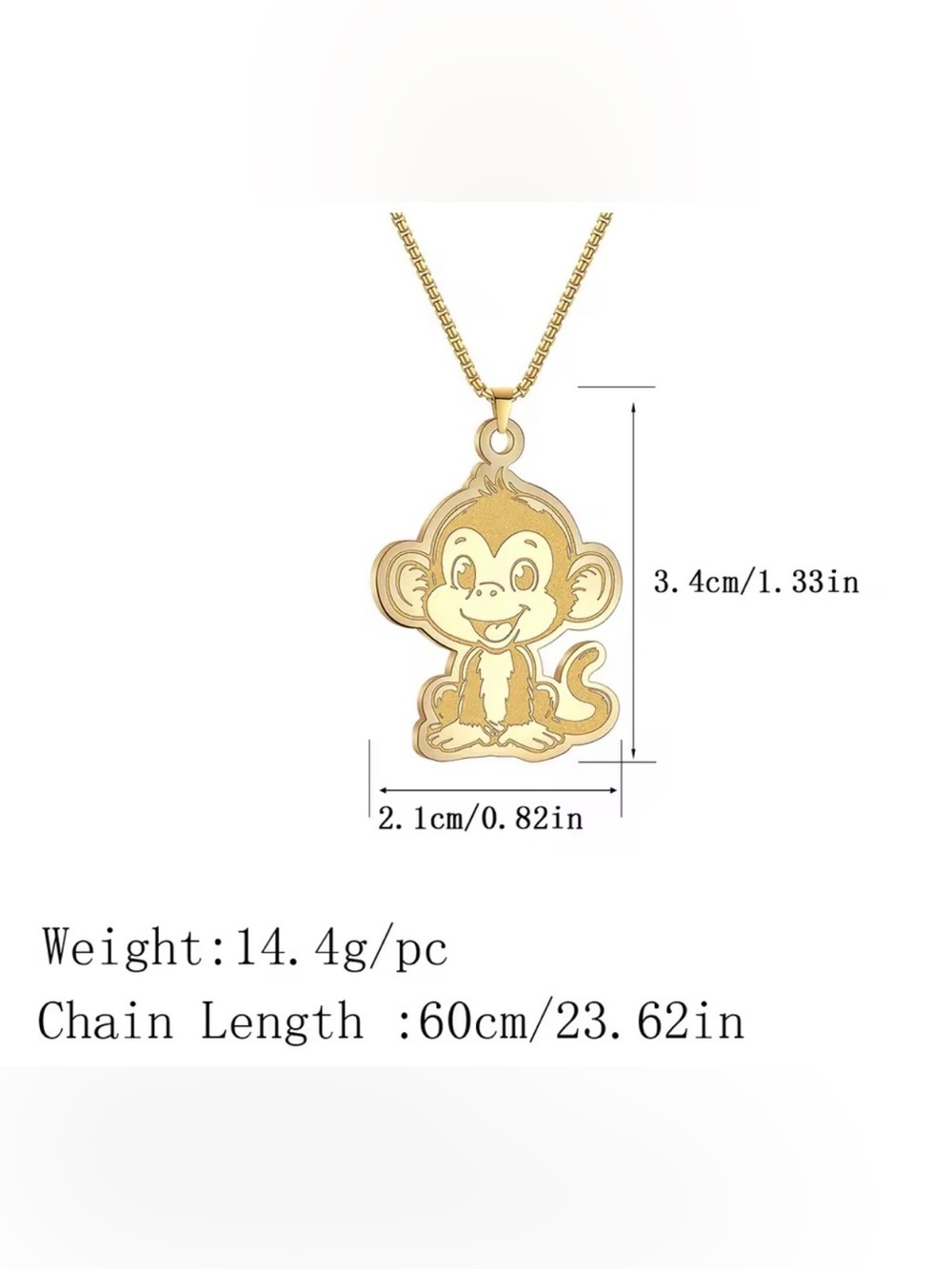 18K White Gold Monkey Pendant Necklace Chinese Zodiac Year No Fade Character - Picture 4 of 4